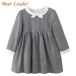 Bear Leader Girls Dress 2017 Brand Plaid Princess Dresses Autumn Style Long Sleeve Black Plaid Design for Children Clothing 3-7Y