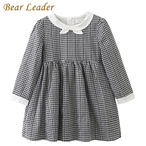 Bear Leader Girls Dress 2017 Brand Plaid Princess Dresses Autumn Style Long Sleeve Black Plaid Design for Children Clothing 3-7Y
