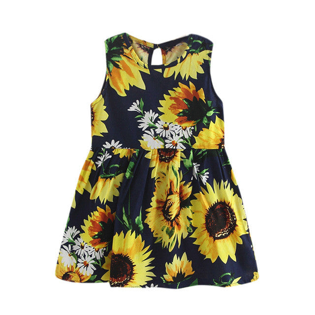 Princess Dress Vestidos Infantil 2017 Summer Toddler Girls Dresses Robe Enfant Sunflower Print Children Dress Bow Kids Clolthing