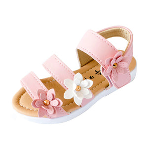 2017 Summer Style Children Sandals Girls Princess Beautiful Big Flower Shoes Kids baby Flat Sandals Baby Girls Roman beach Shoes
