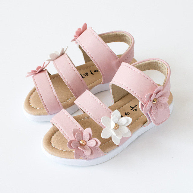 2017 Summer Style Children Sandals Girls Princess Beautiful Big Flower Shoes Kids baby Flat Sandals Baby Girls Roman beach Shoes