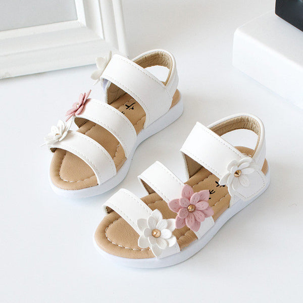 2017 Summer Style Children Sandals Girls Princess Beautiful Big Flower Shoes Kids baby Flat Sandals Baby Girls Roman beach Shoes