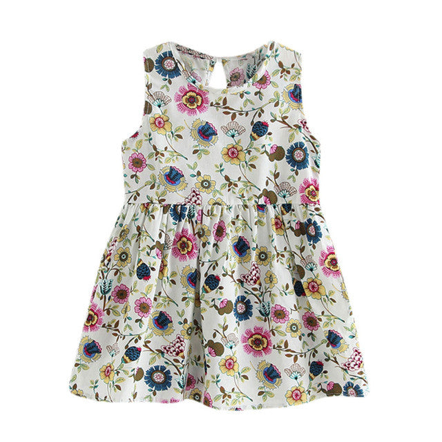 Baby Girls Summer Dress with Floral Printed 2017 Hot Sale Kids Dresses for Girls Clothes Crew Neck Cotton Blend Princess Dress