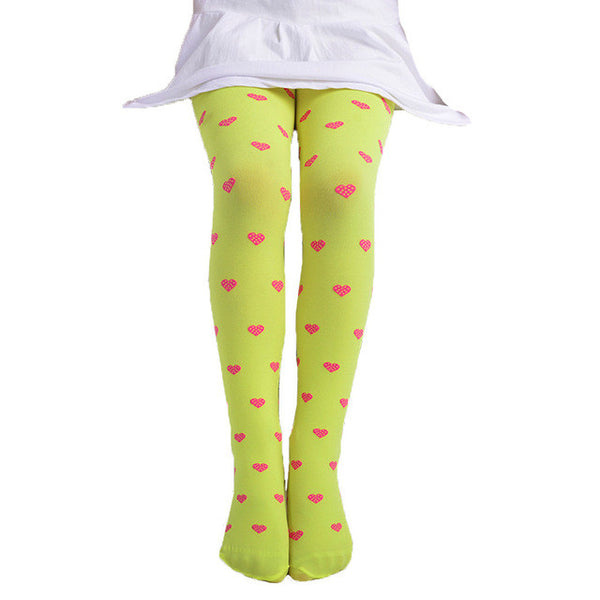 2017 Lovely Children Girls Footed Heart Dots Tights Stockings Ballet Candy Colors cotton Heart Print Tight Stocking Pantyhose