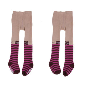 Kids Girls Baby Soft Pantyhose Tights Cat Stripe Jacquard Stocking Cotton Baby Tights Pantyhoses for For Kid Children