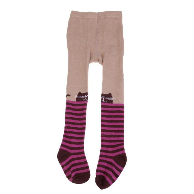 Kids Girls Baby Soft Pantyhose Tights Cat Stripe Jacquard Stocking Cotton Baby Tights Pantyhoses for For Kid Children