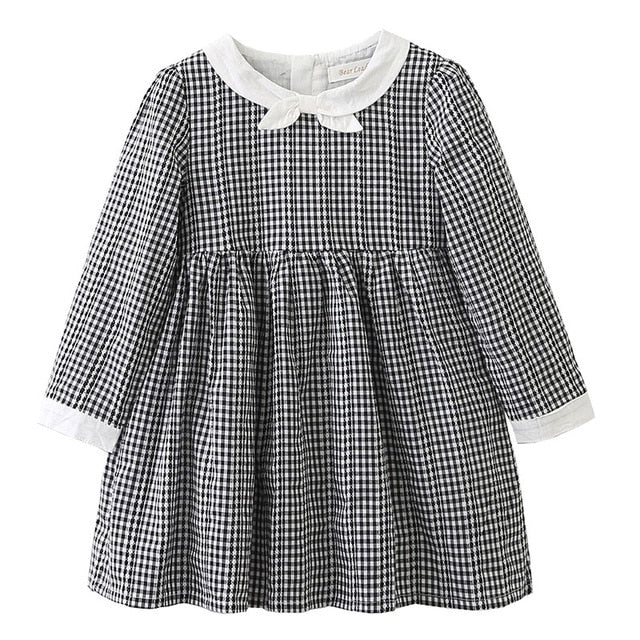 Bear Leader Girls Dress 2017 Brand Plaid Princess Dresses Autumn Style Long Sleeve Black Plaid Design for Children Clothing 3-7Y