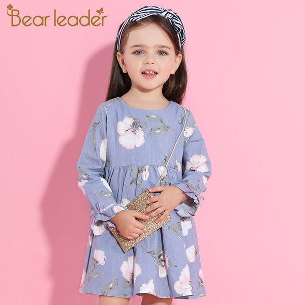 Bear Leader Girls Dress 2017New Brand Print Princess Dress Autumn Style Petal Sleeve Flowers Print Design For Children Clothes