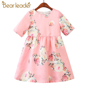 Bear Leader Girls Dresses 2018 New Brand Princess Clohting Printing Flower Short-sleeve Sweet Dresses For 3-8 Years' Baby Girls