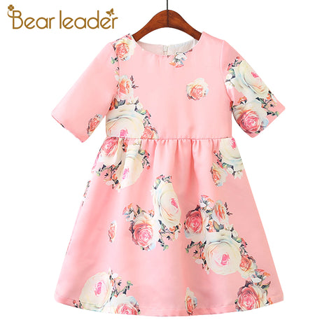 Bear Leader Girls Dresses 2018 New Brand Princess Clohting Printing Flower Short-sleeve Sweet Dresses For 3-8 Years' Baby Girls