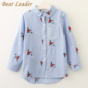Bear Leader Girls Shirts 2018 New Spring Brand Baby Girls Blouse Red Flowers Embroidery Strip Kids Shirts Children Clothing