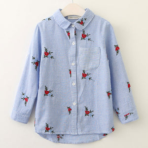 Bear Leader Girls Shirts 2018 New Spring Brand Baby Girls Blouse Red Flowers Embroidery Strip Kids Shirts Children Clothing