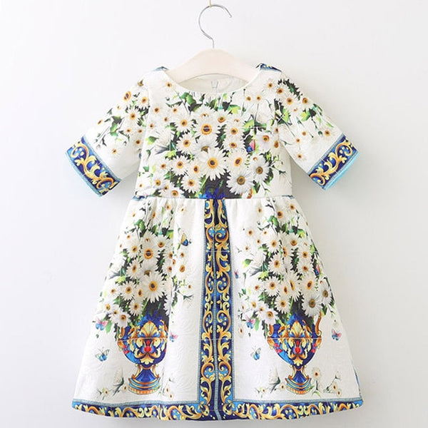 Bear Leader Girls Dress Spring Style 2018 Brand Princess Dresses European and American Style Flowers Printing Children Clothing