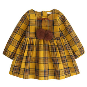Bear Leader Girls Dress 2018 Spring Brand Girls Clothes Preppy Style Red and Yellow Plaid Bow Baby Girls Dress For 3-8 Years