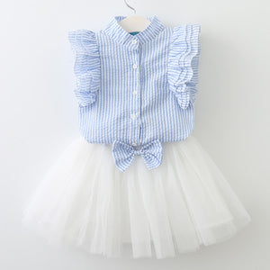 Bear Leader Girls Dress 2018 Cute Princess Dresses Summer Style Pink Stripend Sleeveless Shirt+Mesh Dress 2Pcs for Girls Clothes