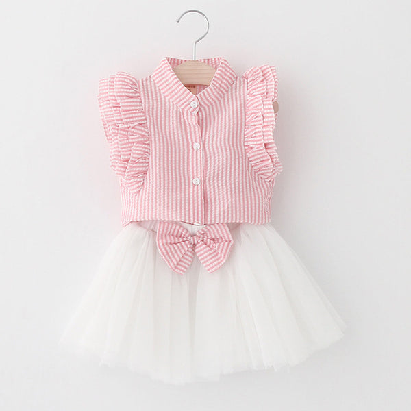 Bear Leader Girls Dress 2018 Cute Princess Dresses Summer Style Pink Stripend Sleeveless Shirt+Mesh Dress 2Pcs for Girls Clothes