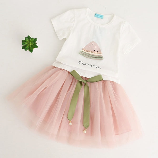 Bear Leader Girls Dress 2018 Cute Princess Dresses Summer Style Pink Stripend Sleeveless Shirt+Mesh Dress 2Pcs for Girls Clothes
