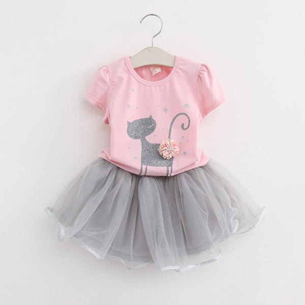 Bear Leader Girls Dress 2018 Casual Summer Style Girls Clothes Sleeveless White Lace T-shirt+Girls Dress 2Pcs for Kids Clothes