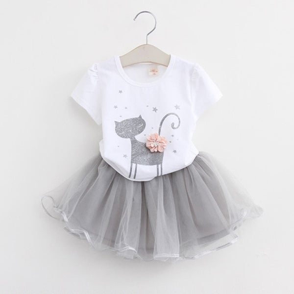 Bear Leader Girls Dress 2018 Casual Summer Style Girls Clothes Sleeveless White Lace T-shirt+Girls Dress 2Pcs for Kids Clothes
