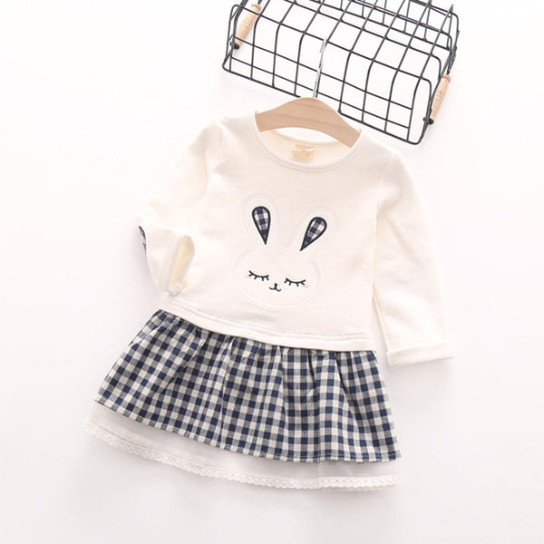 Bear Leader Girls Dress 2018 Spring Casual Style Baby Girl Clothes Long Sleeve Cartoon Bunny Print Plaid Dress for Kids Clothes