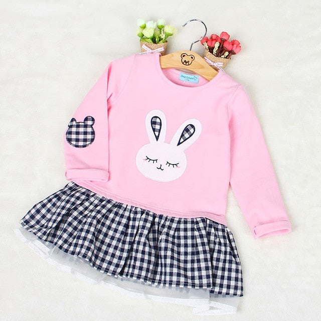 Bear Leader Girls Dress 2018 Spring Casual Style Baby Girl Clothes Long Sleeve Cartoon Bunny Print Plaid Dress for Kids Clothes
