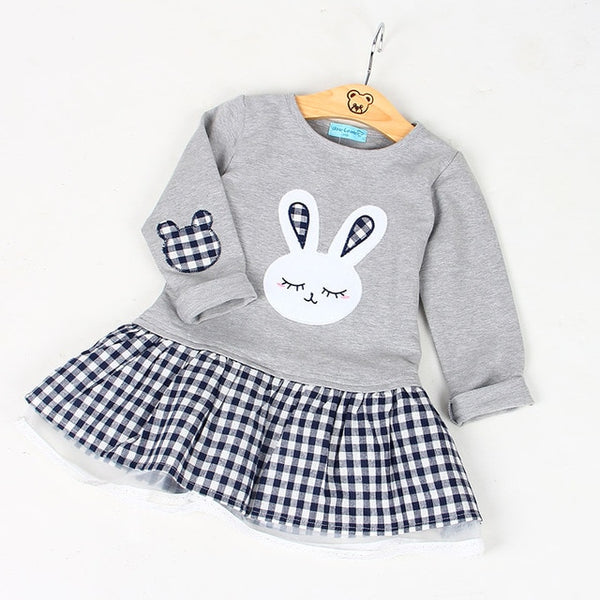 Bear Leader Girls Dress 2018 Spring Casual Style Baby Girl Clothes Long Sleeve Cartoon Bunny Print Plaid Dress for Kids Clothes