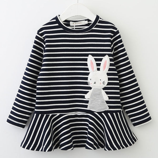 Bear Leader Girls Dress 2018 Spring Casual Style Baby Girl Clothes Long Sleeve Cartoon Bunny Print Plaid Dress for Kids Clothes