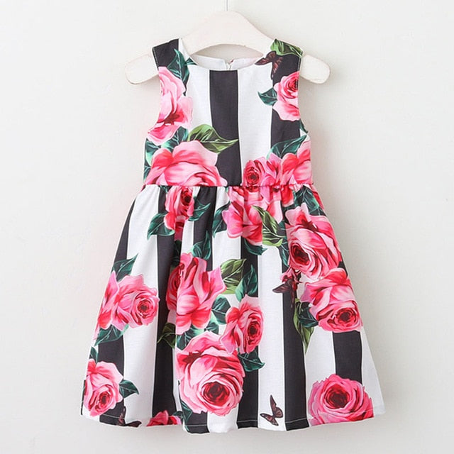 Bear Leader Girls Dresses 2018 New Brand Princess Girl Clothes Pink Flower Pattern Design Sleeveless Cute Girls Dress For 3-8Y