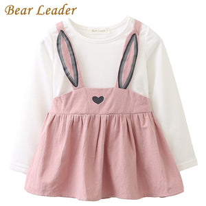 Bear Leader Baby Dresses 2018 New Spring Baby Girls Clothes Cute Rabbit Ears Printing Princess Newborn Dress Suit For 6M-24M