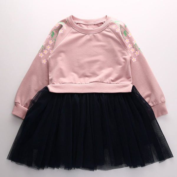 Bear Leader Girls Dress 2018 Spring Girls Dresses Long Sleeve Blanck&White Striped Mesh Design Princess Dress Children Clothing