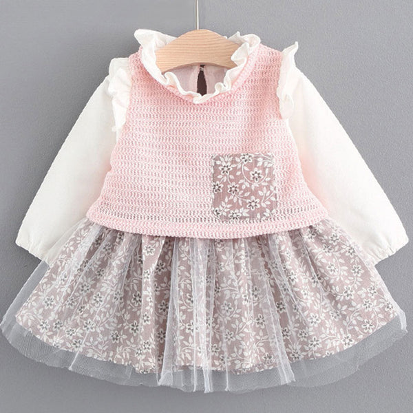 Bear Leader Girls Dress 2018 Spring Brand Baby Girls Blouse Lace Crew Neck Kids Shirts Children Clothing Dress For 6-24M
