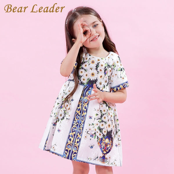 Bear Leader Girls Dress 2018 New Spring European and American Style Princess Dresses Flowers Printing Children Clothing For 3-8Y