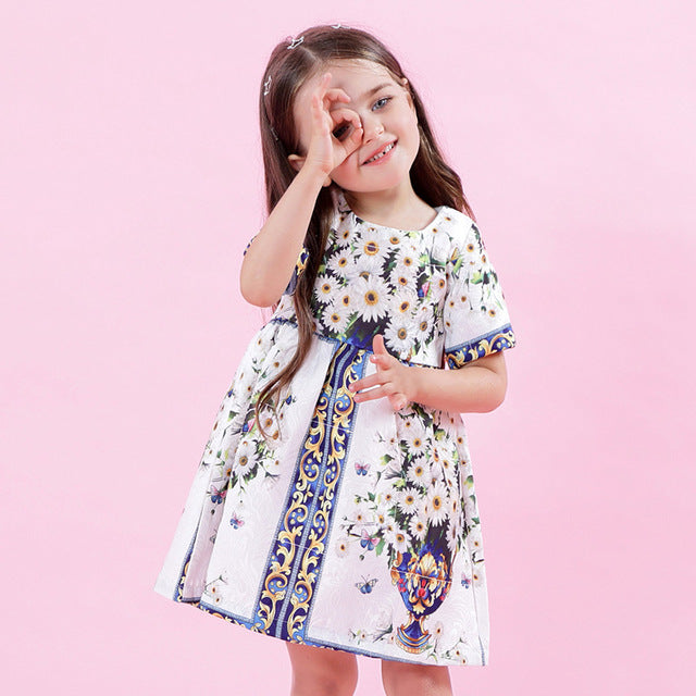 Bear Leader Girls Dress 2018 New Spring European and American Style Princess Dresses Flowers Printing Children Clothing For 3-8Y