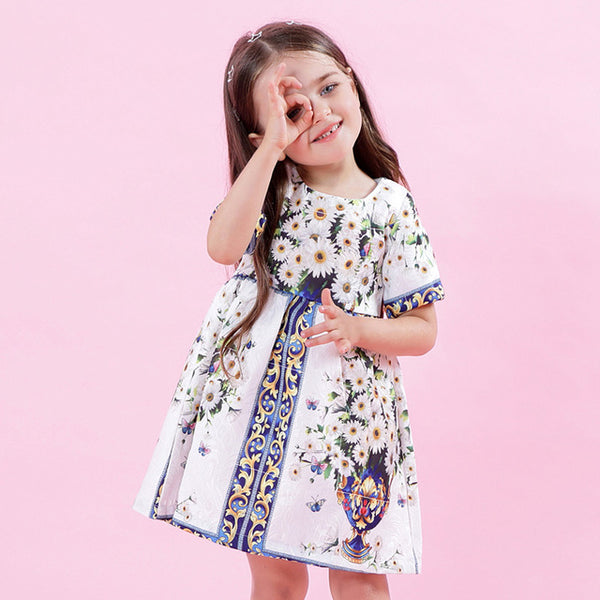 Bear Leader Girls Dress 2018 New Spring European and American Style Princess Dresses Flowers Printing Children Clothing For 3-8Y