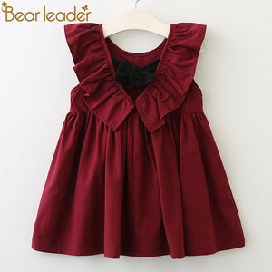 Bear Leader Girls Dresses 2018 New Brand Princess Clothing Falbala Collar Back Bowknot Solid Color Cute Dresses For 2-6 Year