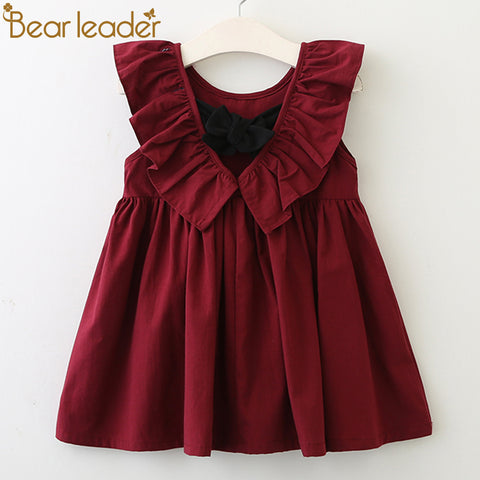 Bear Leader Girls Dresses 2018 New Brand Princess Clothing Falbala Collar Back Bowknot Solid Color Cute Dresses For 2-6 Year