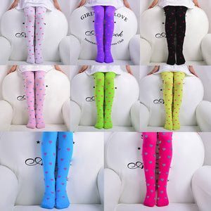 Child Girls Footed Heart Dots Tights Stockings Ballet Candy Colors Opaque  Stock