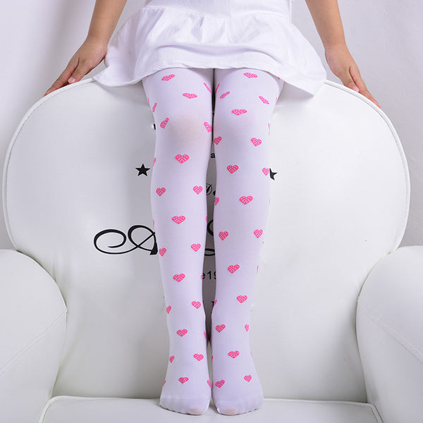 Child Girls Footed Heart Dots Tights Stockings Ballet Candy Colors Opaque  Stock