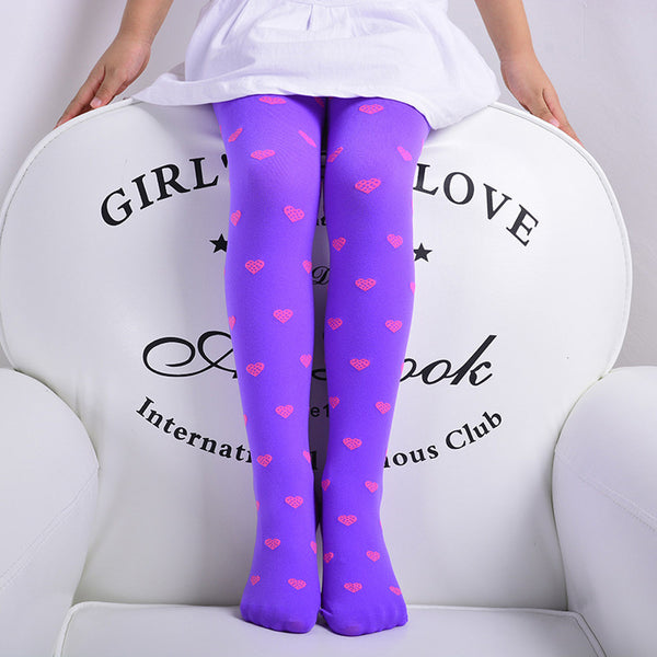 Child Girls Footed Heart Dots Tights Stockings Ballet Candy Colors Opaque  Stock
