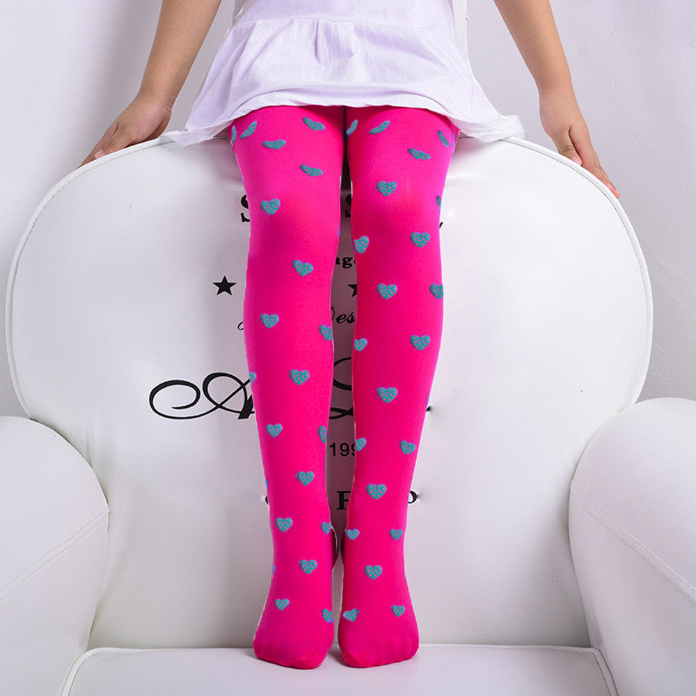 Child Girls Footed Heart Dots Tights Stockings Ballet Candy Colors Opaque  Stock