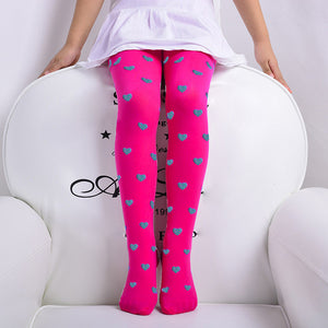 Child Girls Footed Heart Dots Tights Stockings Ballet Candy Colors Opaque  Stock