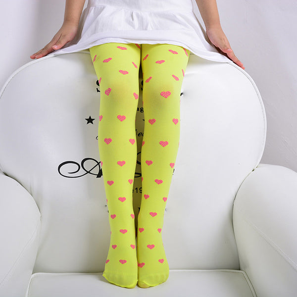 Child Girls Footed Heart Dots Tights Stockings Ballet Candy Colors Opaque  Stock