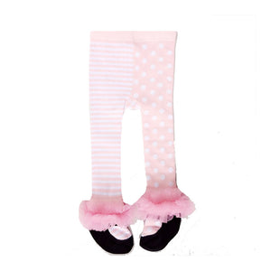 Soft Pure Cotton Children Girls' Footed Tight Leggings Sweet Dance Pantyhose with Mesh Stitching Decor for Winter Autumn