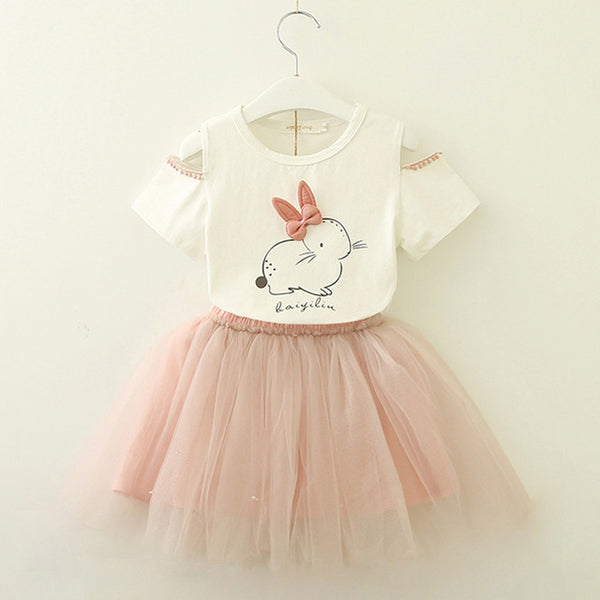 Bear Leader Girls Dress 2018 Casual Summer Style Girls Clothes Sleeveless White Lace T-shirt+Girls Dress 2Pcs for Kids Clothes