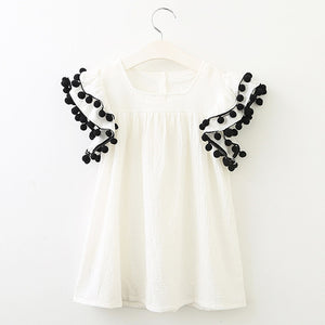 Bear Leader Girls Dresses 2018 New Summer Fashion Princess Flying Sleeve Plush Pompoms Decoration Girls Dresses Clothes For 2-6Y