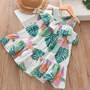 Bear Leader Girls Dresses 2018 Summer New Bohemian Style Girl Dress Cotton Soft Banana Leaf Print Ruffle Off Shoulder Dress