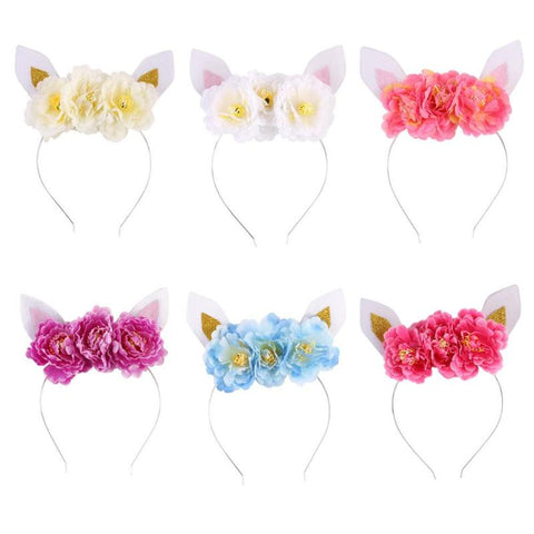 Flowers Headband Birthday Gifts Cat Ear Headwear Kids Hair Accessories for Girls Ghildren Party Headdress Decorations