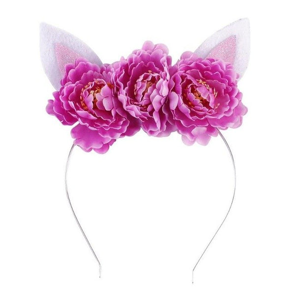 Flowers Headband Birthday Gifts Cat Ear Headwear Kids Hair Accessories for Girls Ghildren Party Headdress Decorations