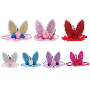 New Baby Kids 3 Pcs Flowers Lace Crown Rabbit Ears Cute Headband Girls Birthday Party Princess Hairband Child Hair Accessory