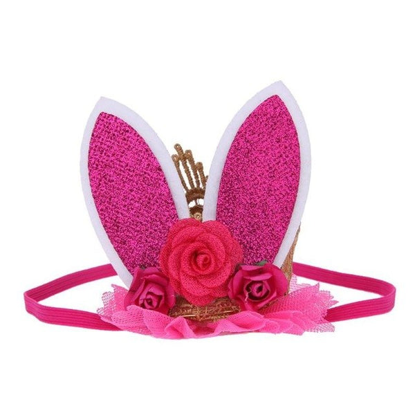 New Baby Kids 3 Pcs Flowers Lace Crown Rabbit Ears Cute Headband Girls Birthday Party Princess Hairband Child Hair Accessory
